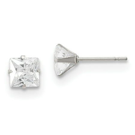 Primal Steel Stainless Polished 6mm Square Cz Stud Post Primal Steel Stainless Polished 6mm Square Cz Stud Post Earrings