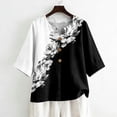 thumbnail image 5 of Boho Floral V Neck T Shirts for Women Cotton Linen 3/4 Sleeve Summer Beach Casual Tops #03Dark Gray 2XL, 5 of 6