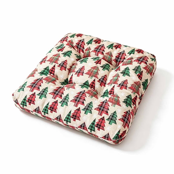 SHJHENG Christmas Tufted Chair Cushion - Soft Winter Seat Pad with Festive Snowflake, Pine Tree, and Forest Animal Print, Non-Slip Holiday Dining Kitchen Accent, 15.7x15.7 Inch