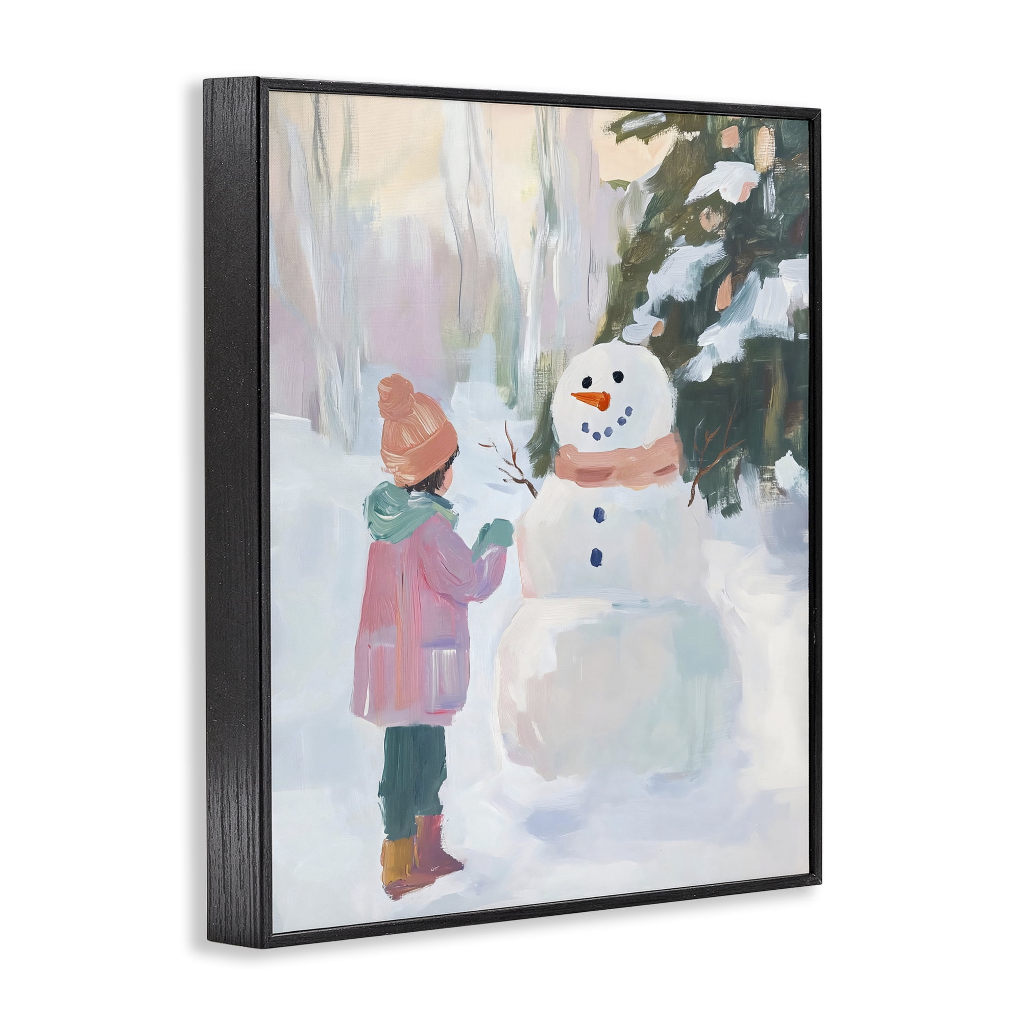 Stupell Industries Girl & Snowman in Winter Black Framed Giclee Art, design by The Prints Vibe