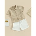 thumbnail image 3 of Suealasg 2Pcs Toddler Boys Cotton Linen Clothes Set Short Sleeve Button Down Lapel Shirt Tops and Shorts 6M 1T 2T 3T 4T Kids Baby Boys Summer Outfit, 3 of 9