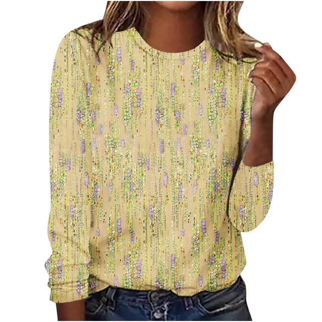 Staron Chemises d'Automne pour Femmes à Imprimé Floral, Tuniques à Col Rond, Hauts Tendance Chic, T-Shirts de Mode d'Automne, Hauts Légers Style Bureau Décontracté, Cadeau pour Femmes