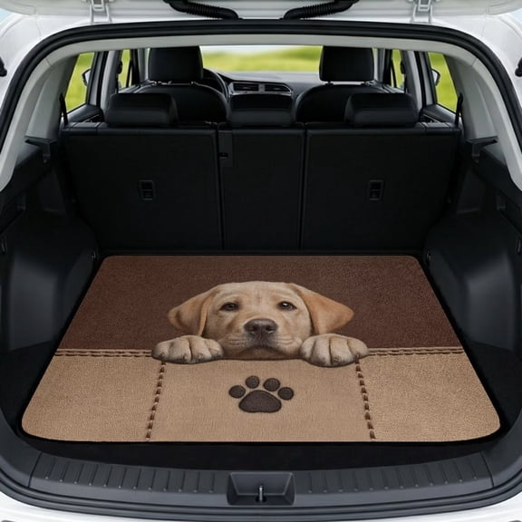 COEQINE Universal Car Trunk Mat All Weather Cargo Liner Floor Mat with Non-Slip Backing Scratch-proof Pet Cargo Mat Suitable for Most Car Models, Labrador Retriever Paw Brown