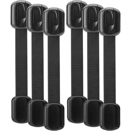 Bates- Child Safety Strap Locks, 6 Pack, Black Baby Cabinet Locks, Toilet Locks Baby Proof