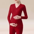 thumbnail image 2 of Hesxuno Women Casual Maternity T Shirts Wrap V Neck Long Sleeve Nursing Tops Basic Cotton Solid Home Tees Comfy All-stage Pregnancy Outfit Red XXXL, 2 of 7