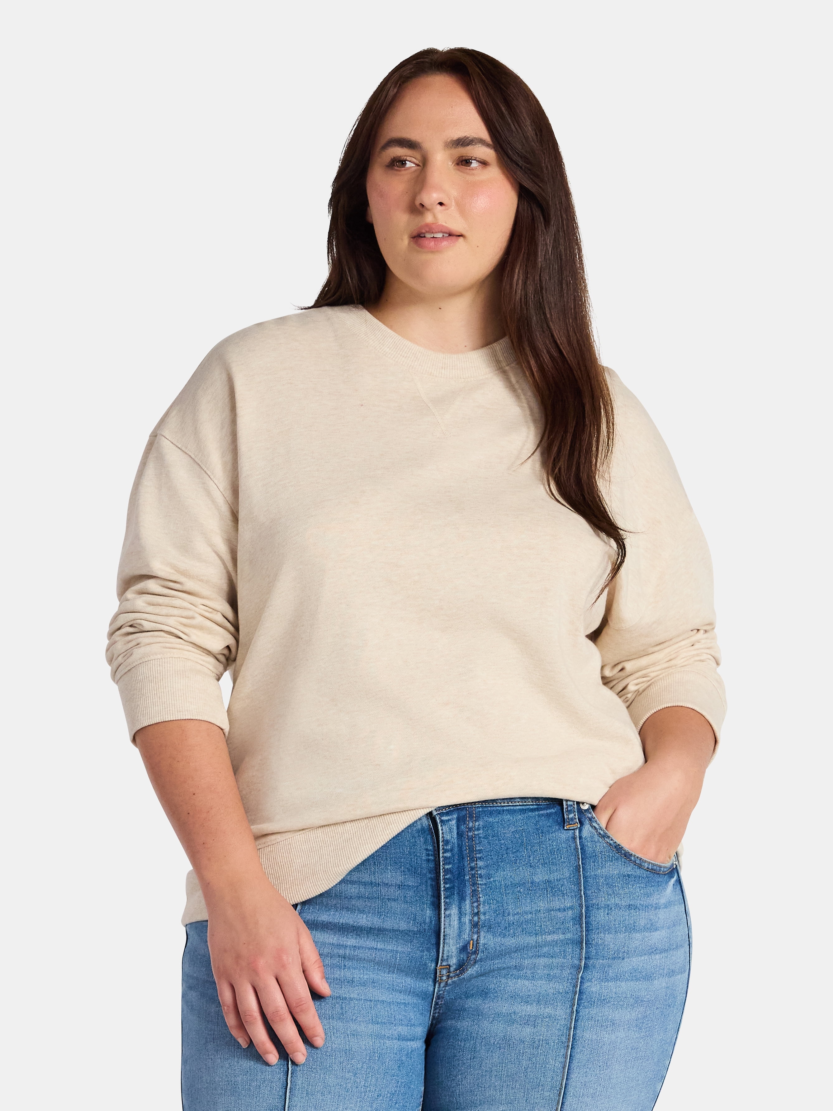 Time and Tru Women's and Women's Plus Crewneck Sweatshirt with Long Sleeves, Sizes XS-4X