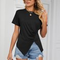 thumbnail image 2 of Besolor Womens Summer Tunic Tops Trendy Crewneck Split Irregular Pleated Short Sleeve T-Shirt Ladies Going out Blouse, 2 of 8