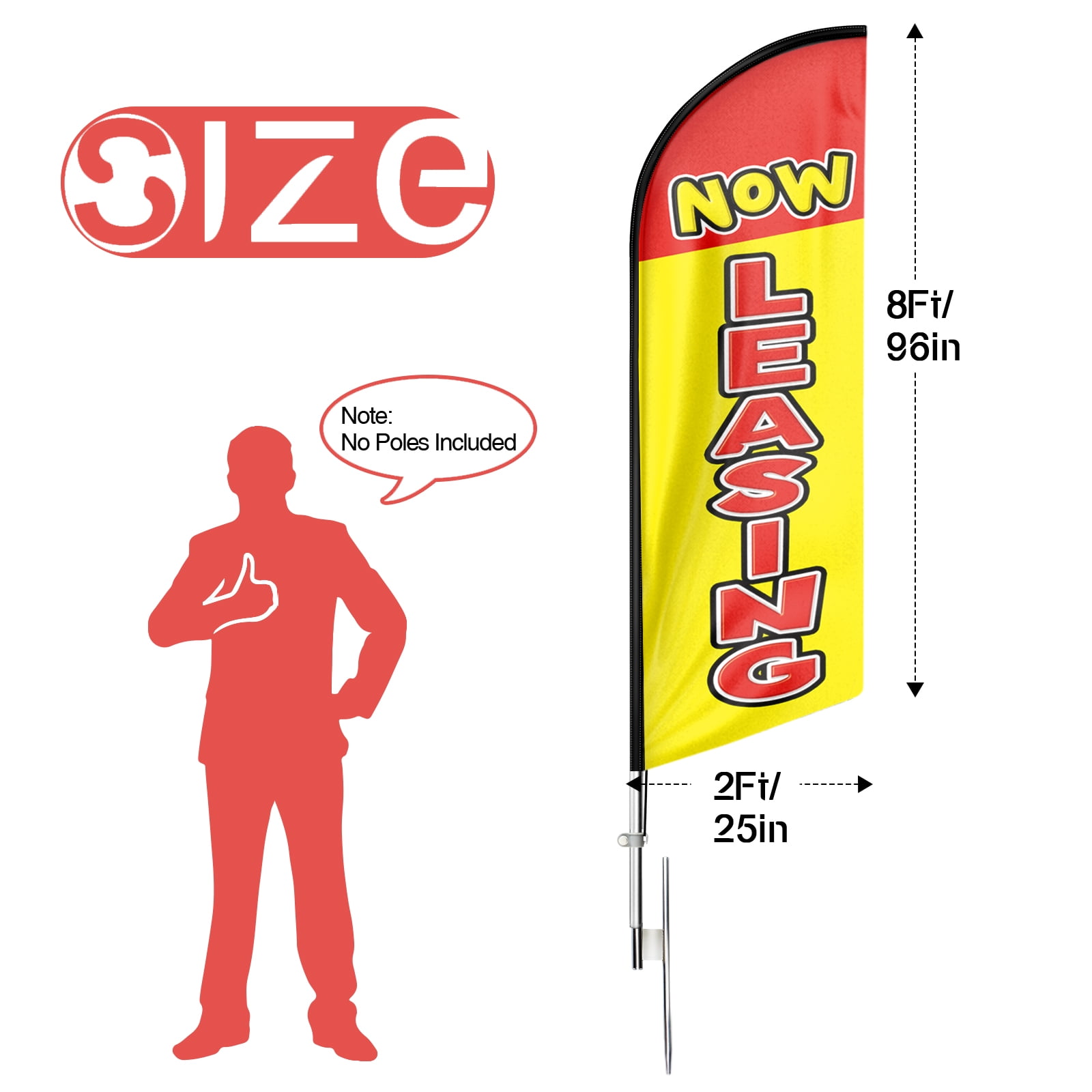 Now Leasing Sign Feather Flag ,8FT Now Leasing outdoor advertising flag, Now Leasing Business Sign,Now Leasing Swooper Flag（FLAG ONLY）