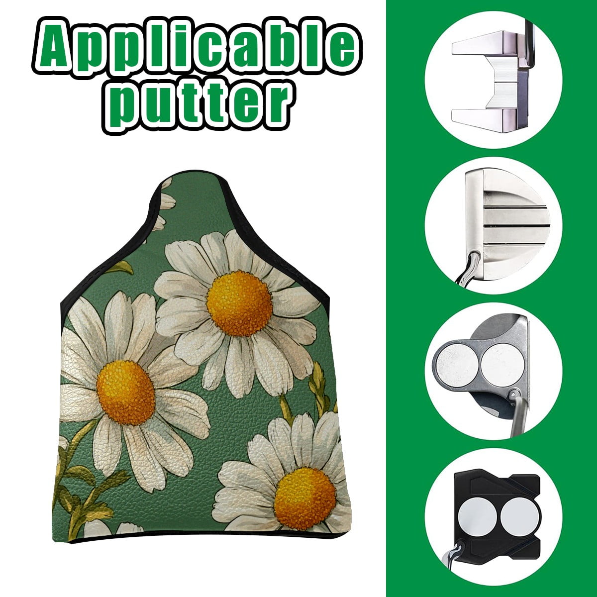 Golf Mallet Putter Cover Premium Leather Waterproof Golf Putter Head Cover with Magnetic Closure Daisy