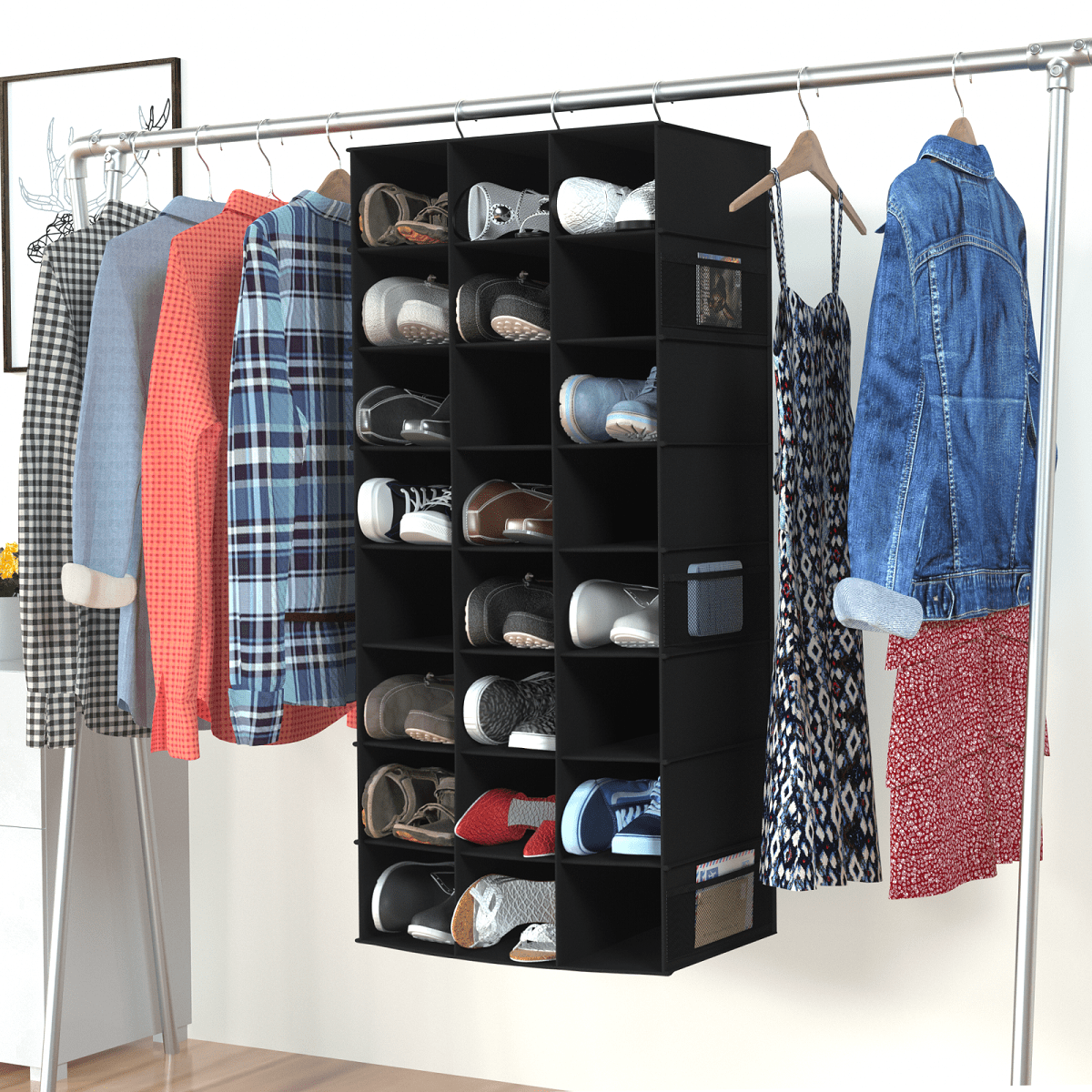 coastal rose Hanging Shoe Organizer for Closet, 24 Sections Shoe Holder Hanger Rack, Space-saving Shoe Organizers and Storage