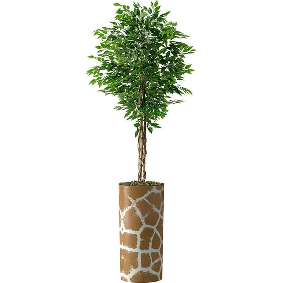 Artificial Tree in Contemporary Planter, Fake Ficus Silk Tree for Indoor and Outdoor Home Decoration - 75" Overall Tall (Plant Pot Plus Tree)