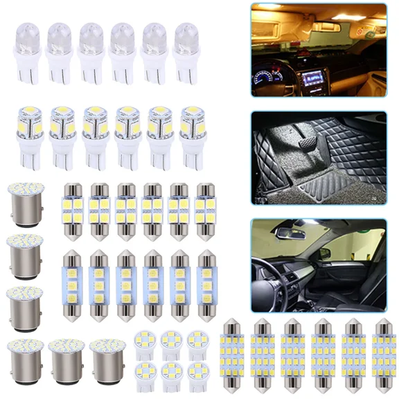 42Pcs Car Interior Combo Led Map Dome Door Trunk License Plate Light Bulbs White