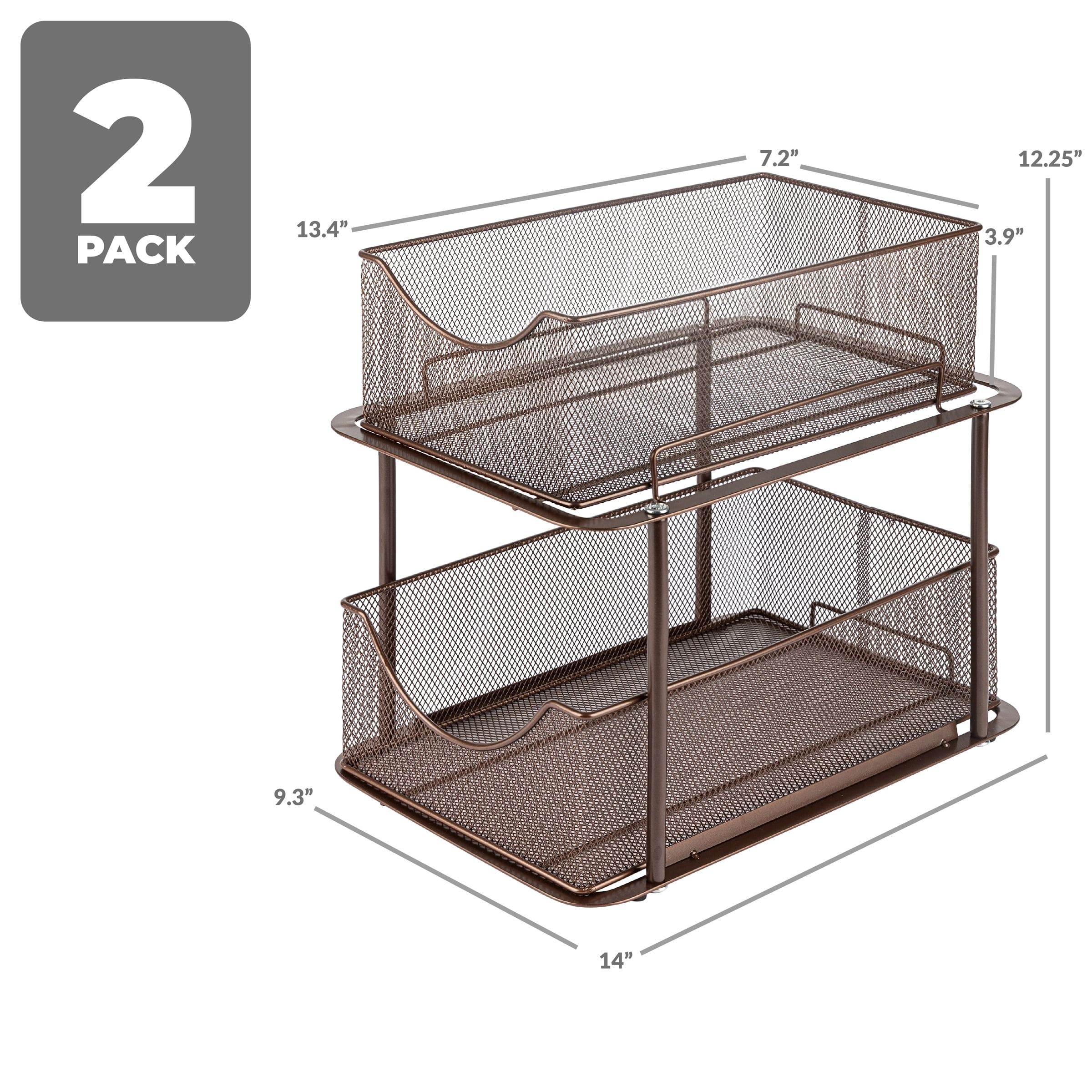 Sorbus 2 Sets of 2 Tier Metal Under Sink Organizer for Bathroom, Kitchen, Strong Steel Mesh Sliding Drawers for Under Sink, Under Cabinet, Closet, Kitchen, Pantry, Bathroom Organizers and Storage