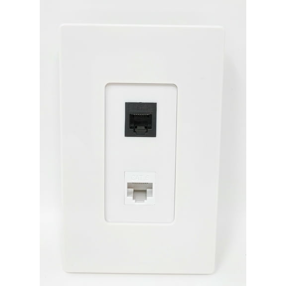 RiteAV - 1 RJ11 RJ12 Black Phone Port and 1 Cat6 White Ethernet Port Screwless Decorative Wall Plate