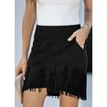 thumbnail image 3 of Asyoly Womens Skirts Tassel Fringe Faux Suede Leather High Waisted Pencil Bodycon Mini Skirt With Pocket, 3 of 7