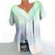 thumbnail image 1 of Qucoqpe - Blusa de talla grande para mujer, estilo informal, con degradado, escote en V, manga corta, fruncida, para verano, en liquidación, 1 of 5