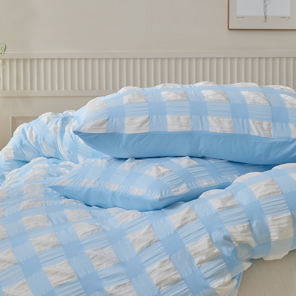 YELEE Comfort Twin Size Bedding Sets for All Seasons 2 Piece Checkered Luxurious Duvet Cover 68"x90" and 1 Blue Pillowcase