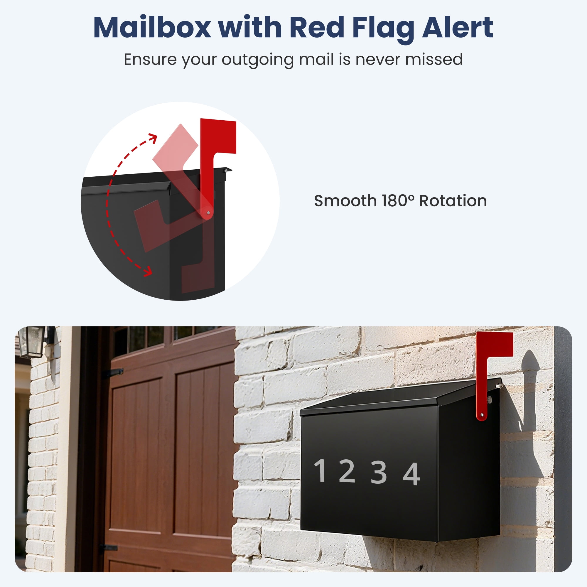 Modern Mailboxes for Outside, Metal Wall Mount Mailbox, with One Flag Kit and 4 Sets of Mailbox Number Stickers