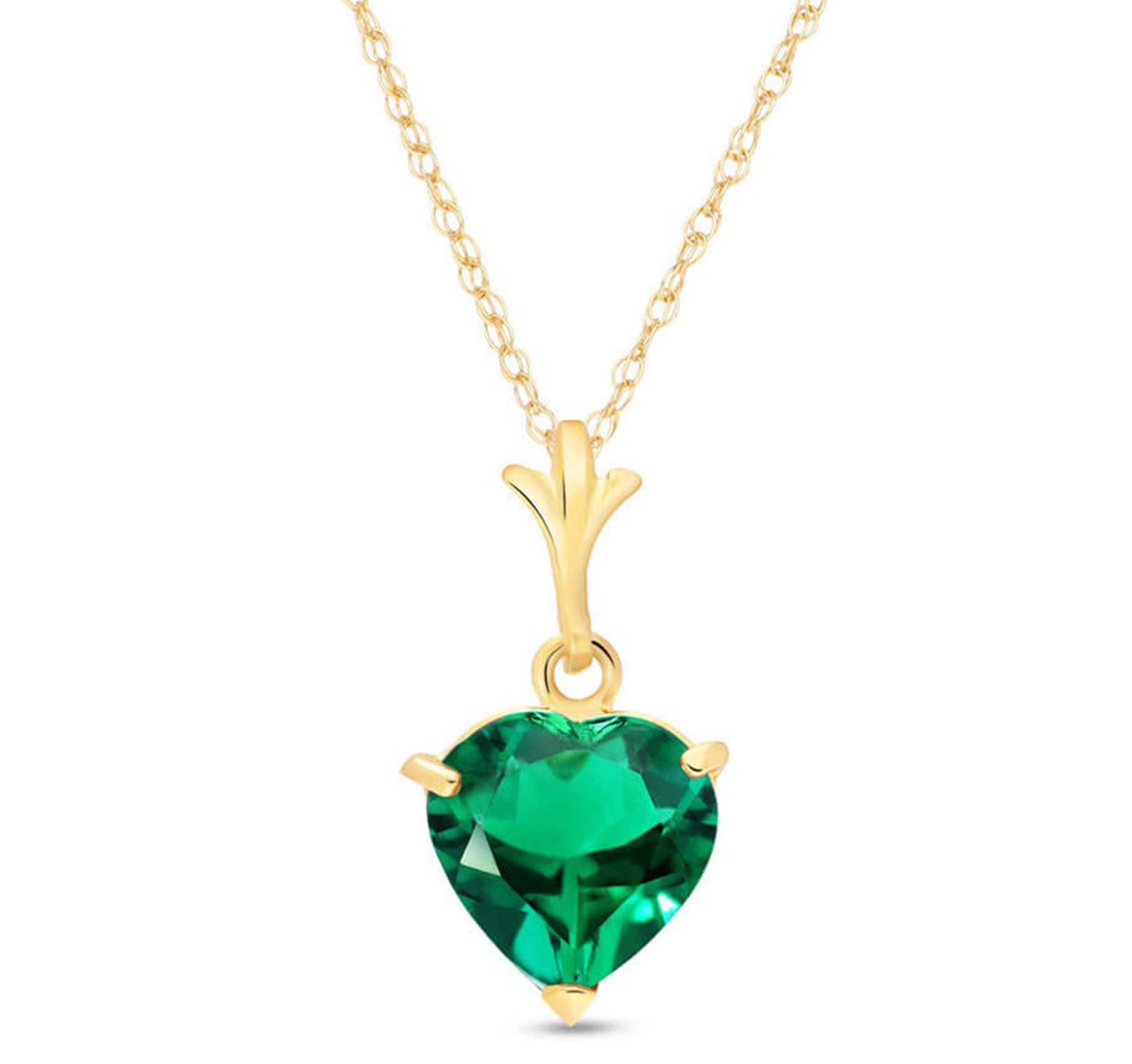 Galaxy Gold 14K Yellow Gold 1.00 Carat Heart Shape High Polished Genuine Emerald Pendant Necklace - May Birthstone - Renewal & Love - 16" to 24" - Fine Jewelry for Women