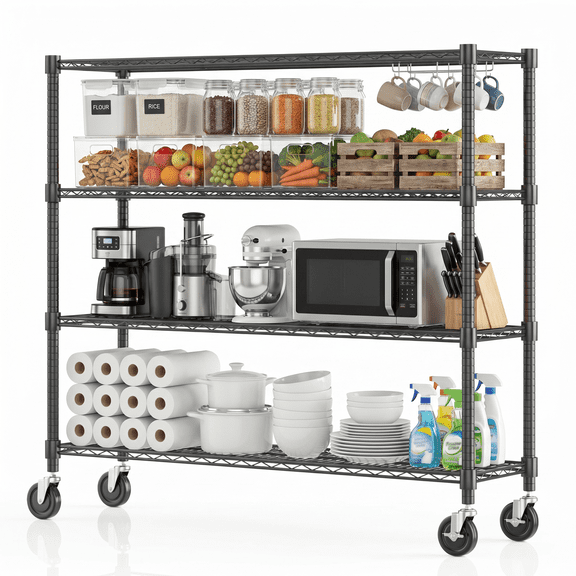 Legooin 18x60x72 inch Industrial Garage Shelf with Wheels Storage Rack Heavy Duty Metal Shelving Unit for Industrial Residential Use, Black