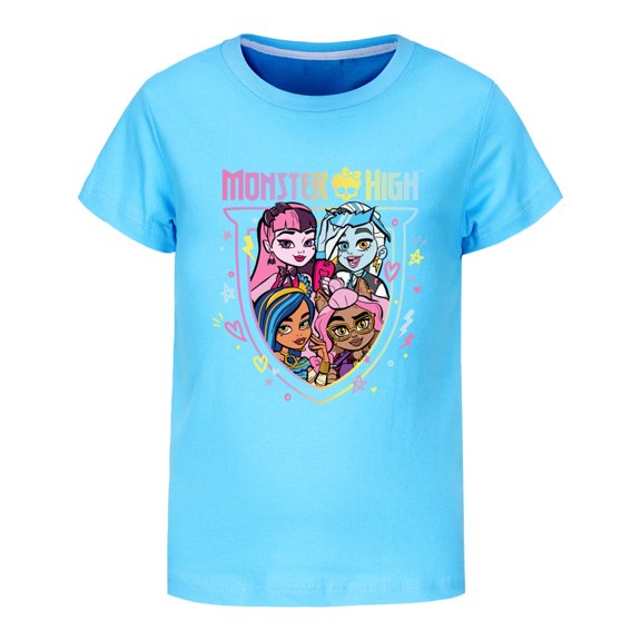 Boys Girls Monster High Anime Cartoon Graphics Funny Printed Costume Casual Fashion Soft T-Shirts Summer Short Sleeve Sport Shirt Kids Breathable Tops Cotton Tees Clothes Children Birthday Gift 4-13
