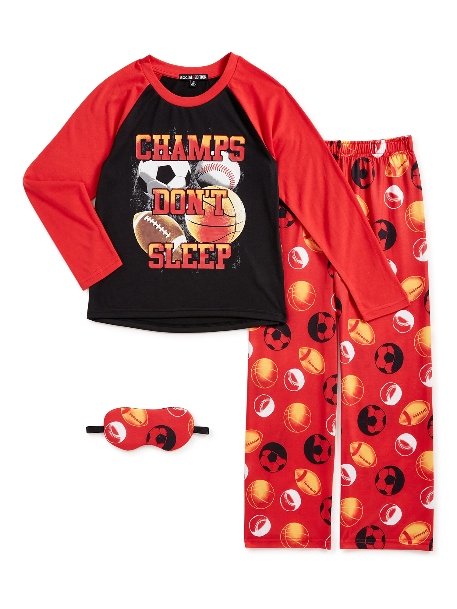 Social Edition Boys 2Piece Pajama Set with Matching Eye Mask Sizes 4