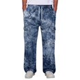 thumbnail image 2 of Relaxed Fit Cargo Pants For Men Tie‑Dye Print Wide Leg Long Trousers Elastic Drawstring Waist Casual Work Pants, 2 of 7