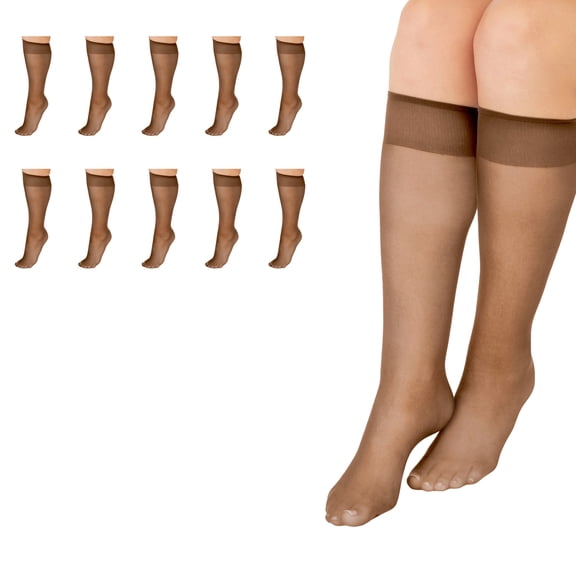 Krylvor Everyday Women's Nylon Plus Size Knee Highs Stockings Sheer Toe, 10 Pair