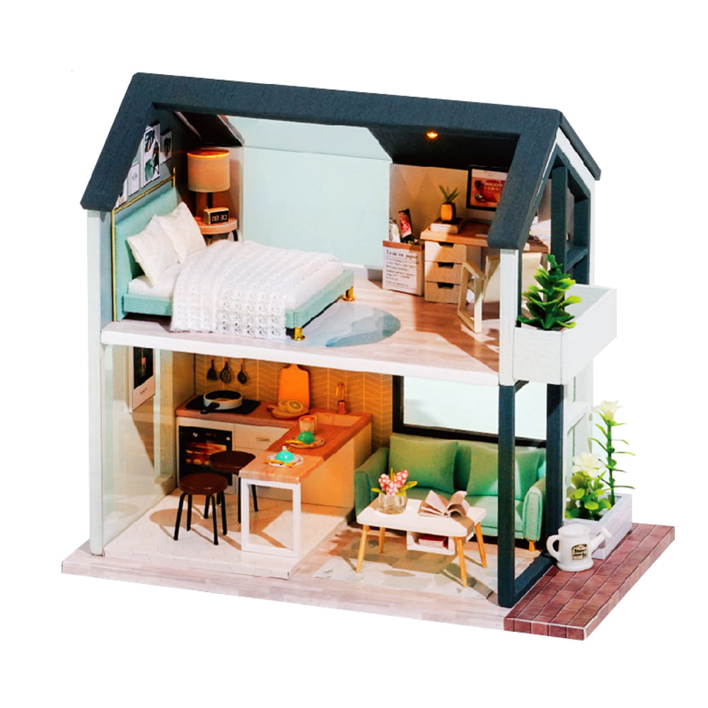 Details about   Wooden Doll House Miniature DIY Dollhouse With Doll Children Kids Gifts Holiday 