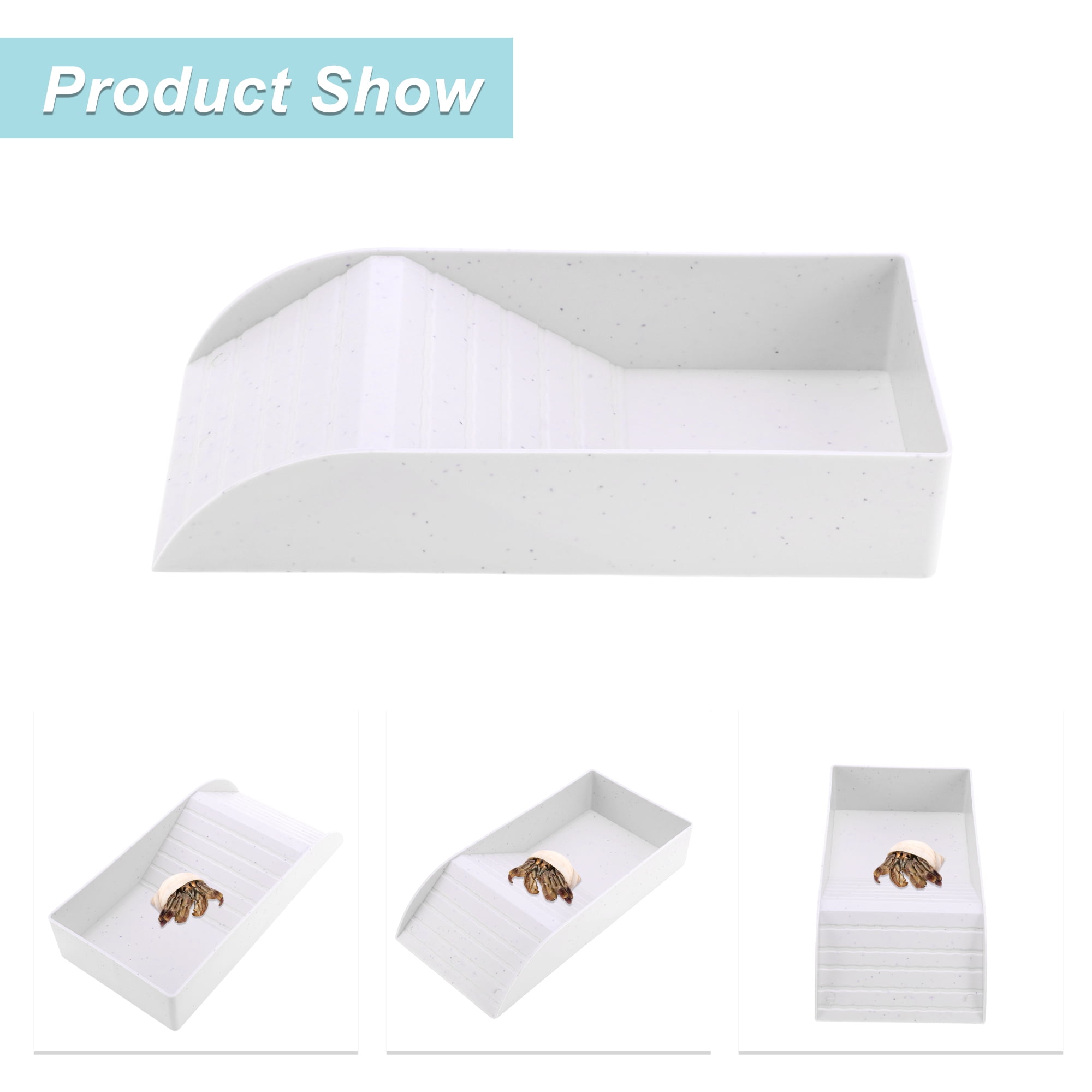 Unique Bargains Tortoise Food Dish with Ramp Plastic Reptile Water Bowl Reptile Climbing Ramp for Turtles Lizards White Large