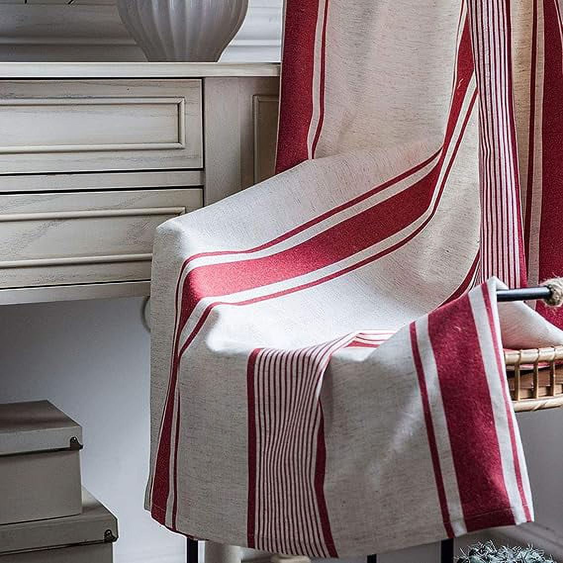 Namzi Cotton Linen Striped Window Curtain Farmhouse Country Style Room Darkening Rod Pocket Curtain Panel for Bedroom Living Room, 1 Piece (Red,59"x71")