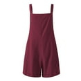 thumbnail image 4 of Women's Summer Cotton Linen Short Overalls Casual Bib Overall Shorts Shortalls Rompers Jumpsuits with Pockets, 4 of 4