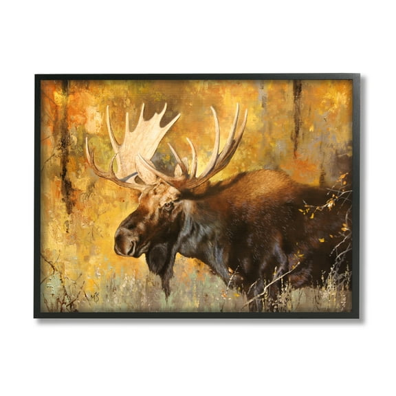 Stupell Industries Autumn Foliage Moose Portrait Animals & Insects Photography Black Framed Art Print Wall Art, 14 x 11