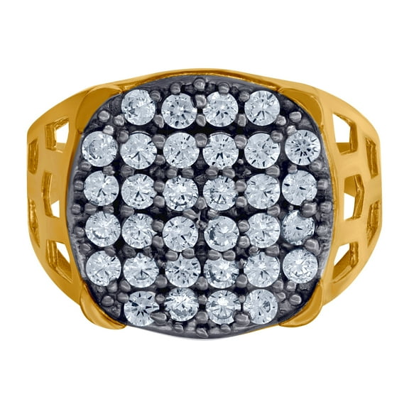 10k Two-tone Gold Mens Cubic Zirconia Cubic Zirconia Cluster Ring 15.3x2.5mm Wide Ring for Men