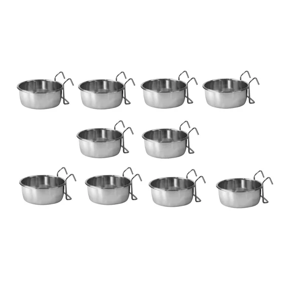 Bulk 10 Pack Dog Cat Bird Bunny Hanging Cage Crate Bowls Durable Stainless Steel (8 Ounces - 10 Bowls)