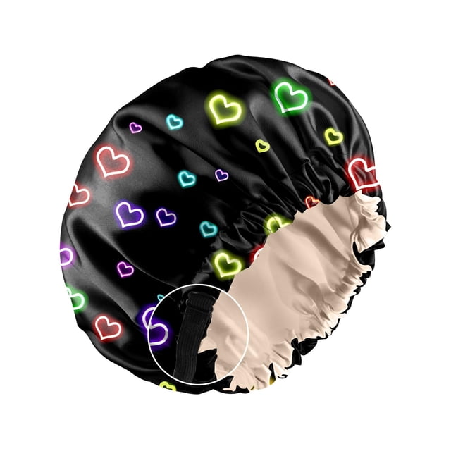 Zewurtuw Capó de satén Capó de seda para dormir Reutilizable Doble capa Elástico Ajustable Gorros para el cabello Lindo Estético Mujeres Niñas-Corazones coloridos