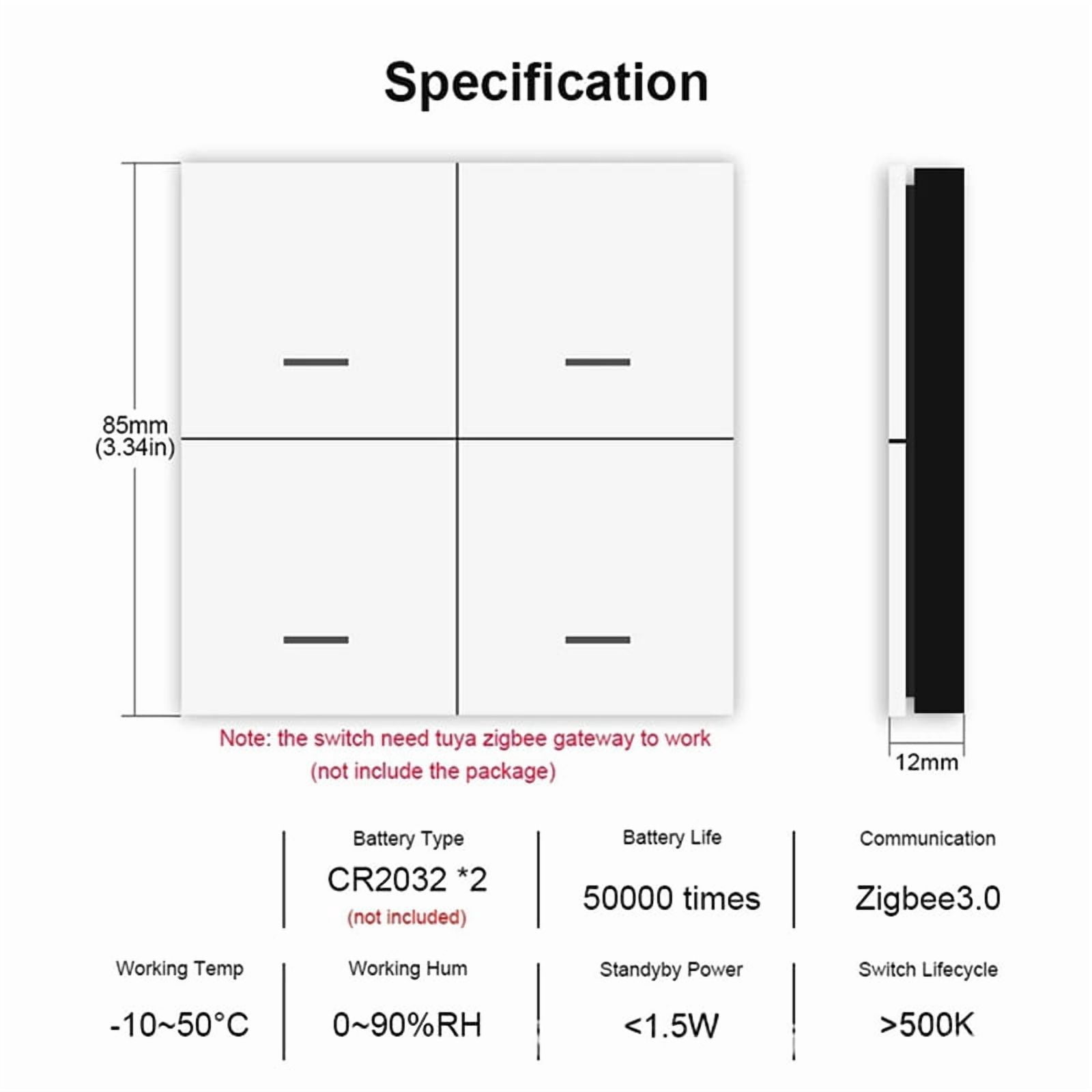 3X Tuya ZigBee Smart Scene Switch 4 Gang Smart Switch 12 Scene Switch Push Button Controller Supports Home Assistant