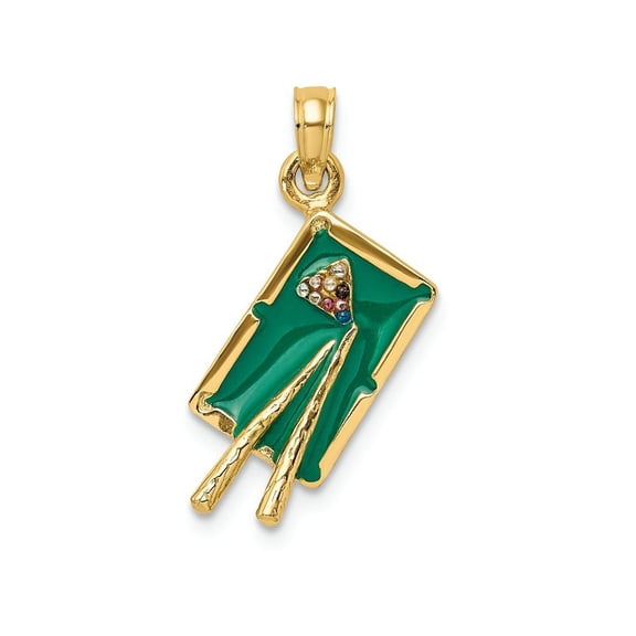 FJC Finejewelers 14k Yellow Gold 3d Pool Table with Enamel Charm