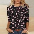 thumbnail image 1 of Craaazy T-Shirts Graphiques pour Femmes Grande Taille Coupe Ample Couleur Unie Col Rond Style Décontracté Manches 3/4 T-shirt à Imprimé Floral pour Usage Quotidien, Vacances, Sorties, 1 of 5