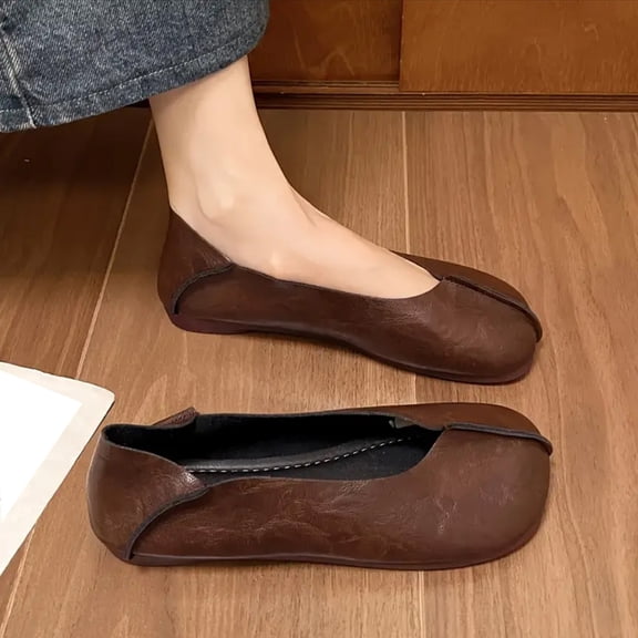 ZunFeo Womens Casual Loafers Convertible Flat Mules, 2-in-1 Square Toe Slip On Shoes with Foldable Heel Brown,Size 7.5