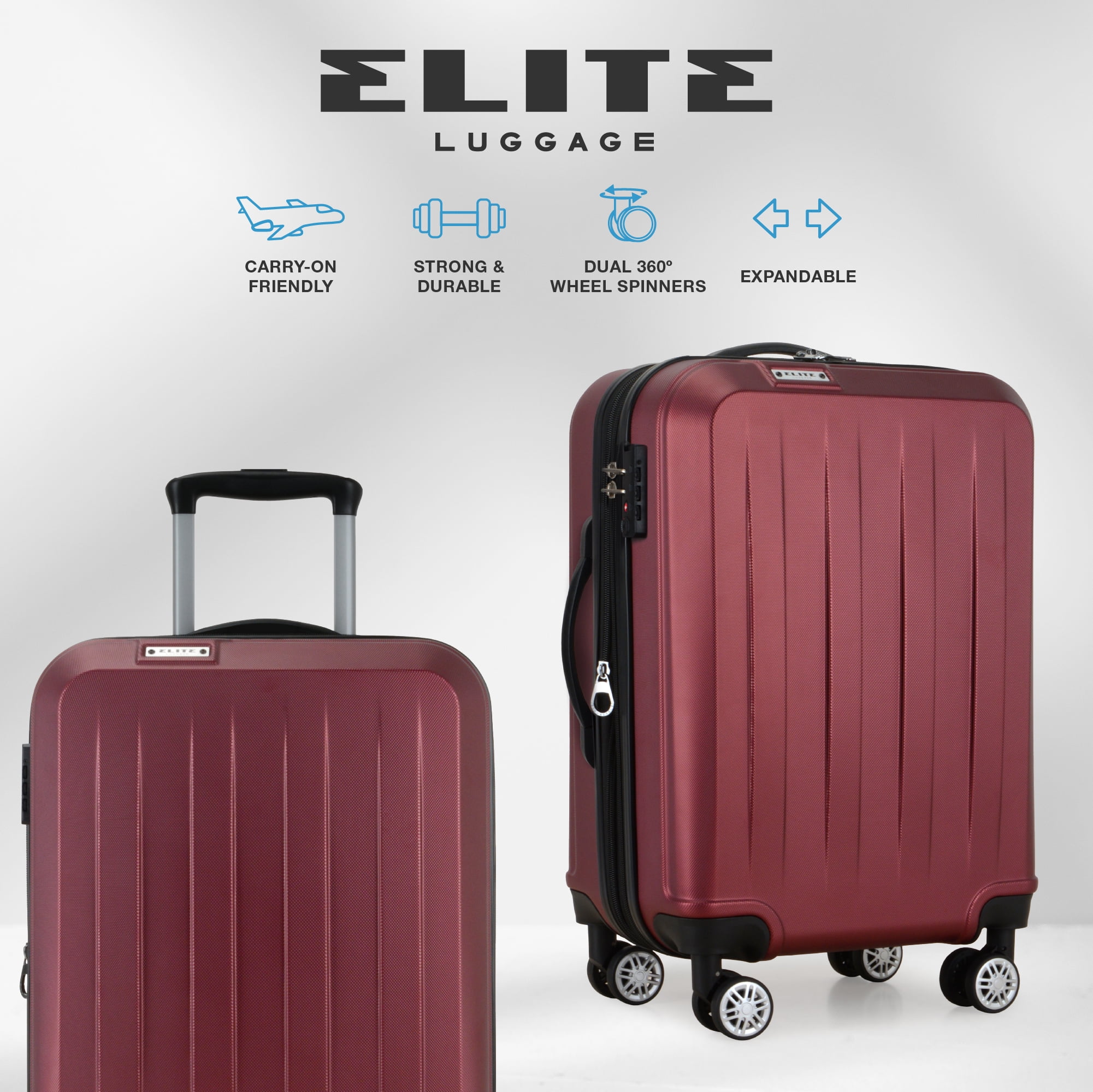 Elite Luggage Dori Hardside Expandable Carry-On Spinner Luggage, Black, 21" Carry-on