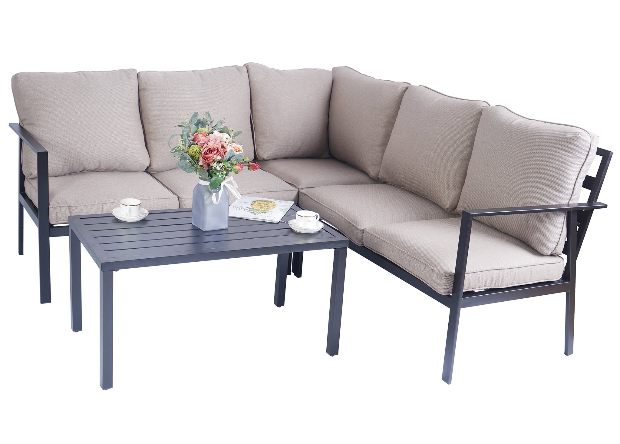 Kozyard 4 Outdoor Set with Strong Metal Frame and Comfortable Cushions (Beige) Walmart.com