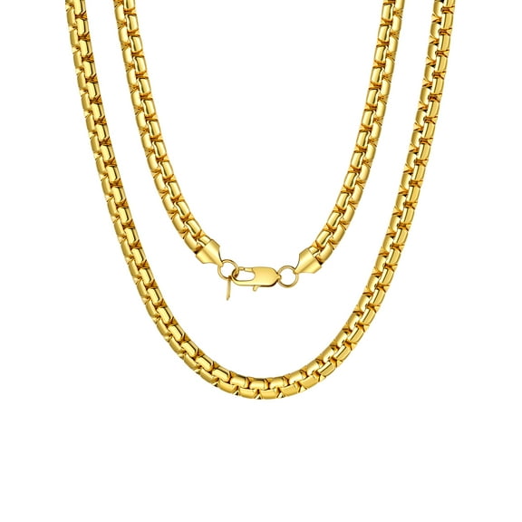 ChainsProMax Gold Plated Flat Box Chain for Men Necklace Stainless Steel 20inch 8mm Hip Hop Jewelry