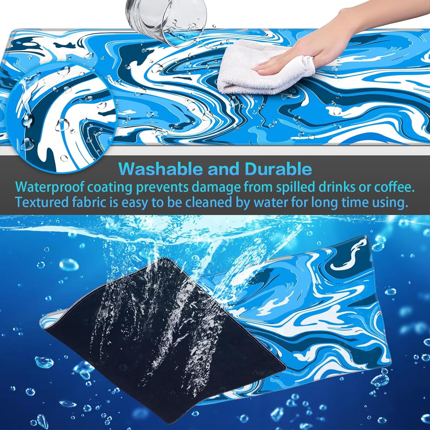 Gaming Mouse Pad, Fluid Pattern Mouse Pad 31.5x15.7inch Large Extended Computer Mouse Mat Keyboard Full Desk Mousepad for Gaming, Office, Home