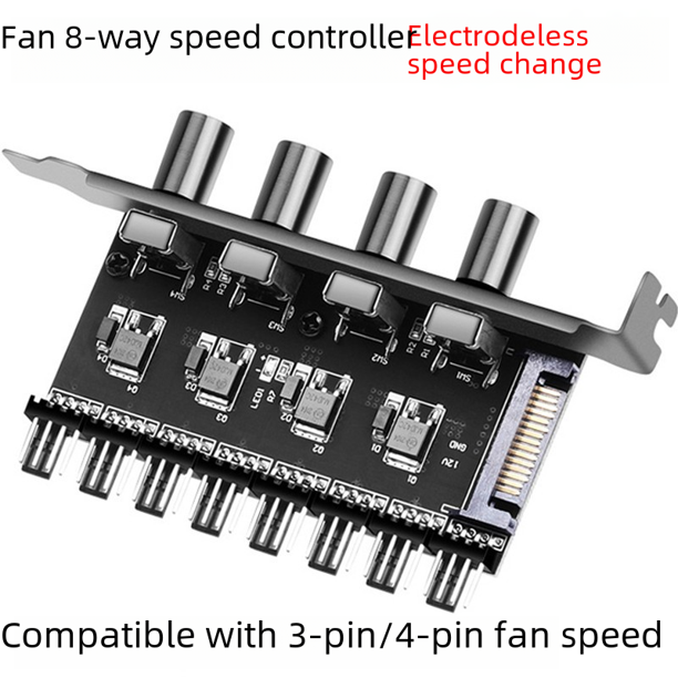 Controlador de reducción de velocidad de 3/4 pines para concentrador de regulador de ventilador de chasis de computadora, fuente de alimentación SATA de ocho puertos y seis vías PCIe