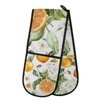 Yayeee Double Oven Mitt Kitchen Heat Resistant Baking 35" x7" Quilted Glove, Orange Watercolor Bees