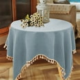 thumbnail image 6 of Blue Cotton Linen Tablecloth with Tassels | Waterproof & Oil Resistant | 90X90Cm Rectangular Table Cover for Dining & Coffee Tables | Decorative Home Decor, 6 of 6