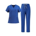 thumbnail image 2 of Scrub Set for Women Solid V-Neck Short Sleeve Tops and Long Pants with Mult Pockets Workwear Cozy Medical Uniforms Set, 2 of 4