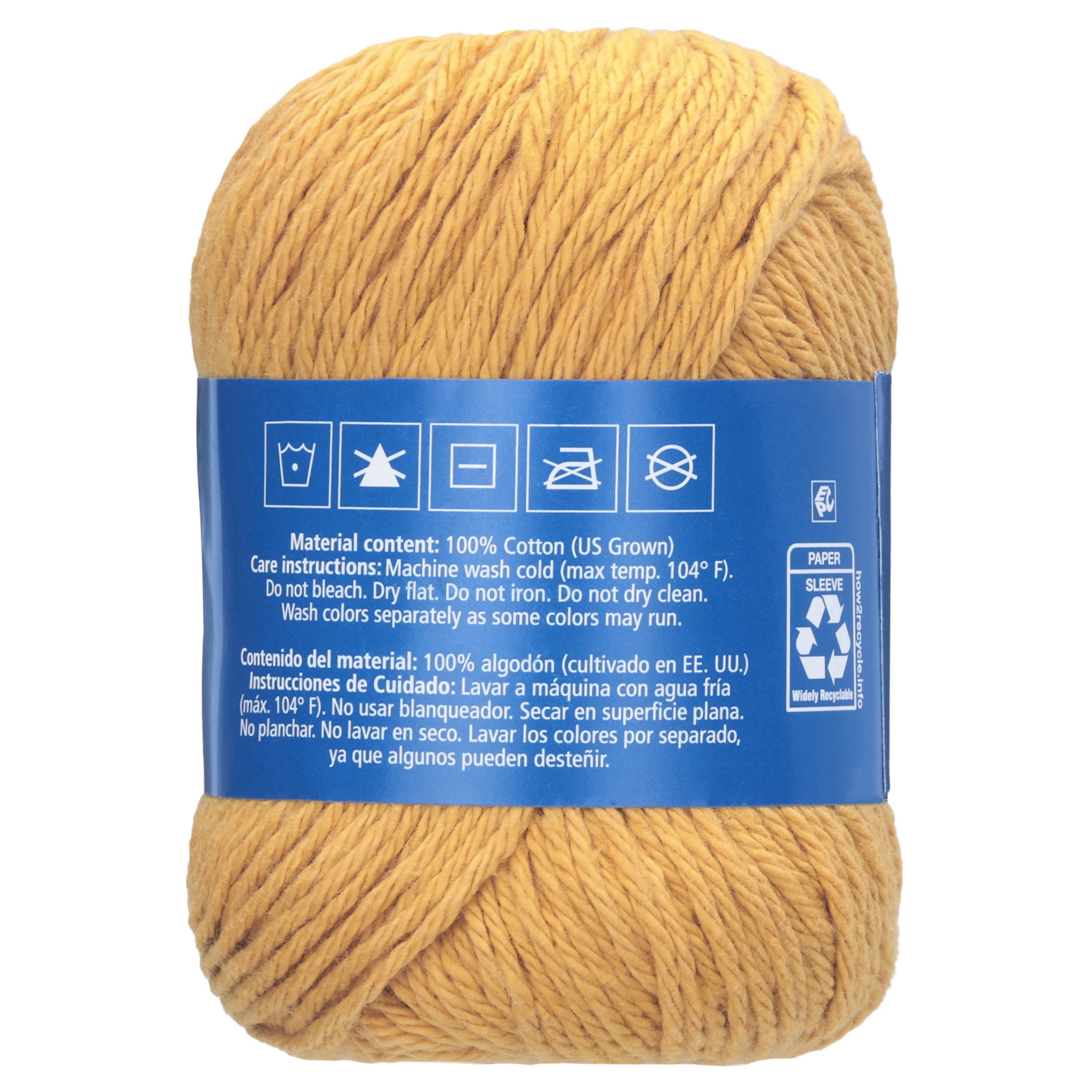 Hello Hobby Size 4 Medium Weight Cotton Gold Yarn, 2.5 oz, 120 yds