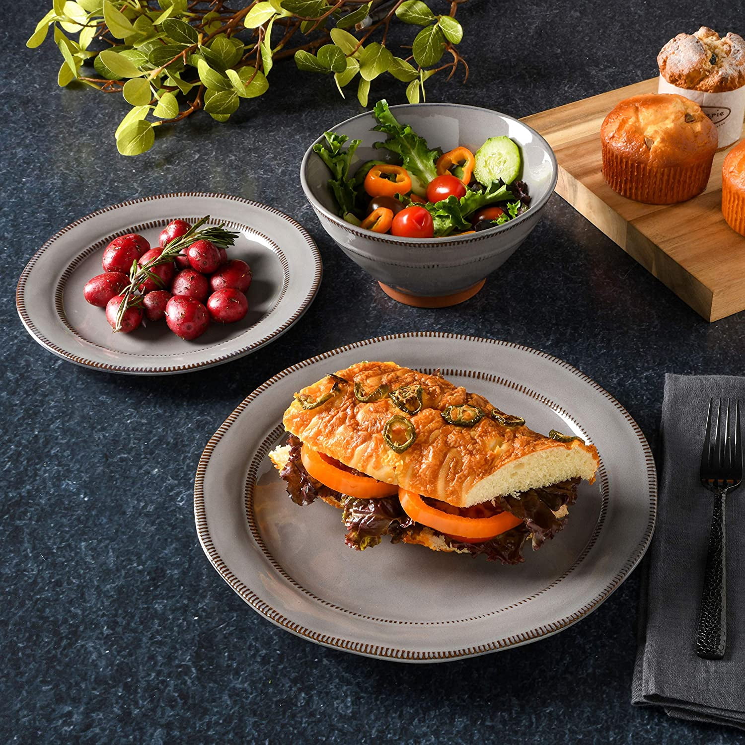 Gibson Elite Terranea 12 Piece Dinnerware Set - Gray